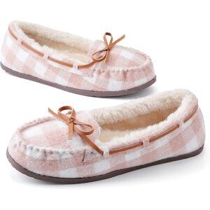 Women's Faux Fur Warm Winter Cozy Light Pink Rubber Sole Slippers Boot Shoes